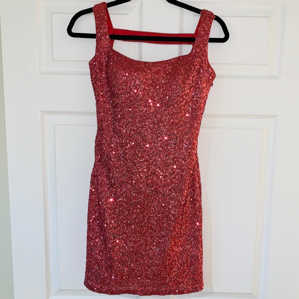 La Femme Strawberry Pink Sequin Dress